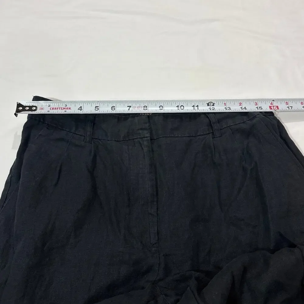 Quince Womens 10 Black 100% European Linen Pleated Trouser Pants Lagenlook